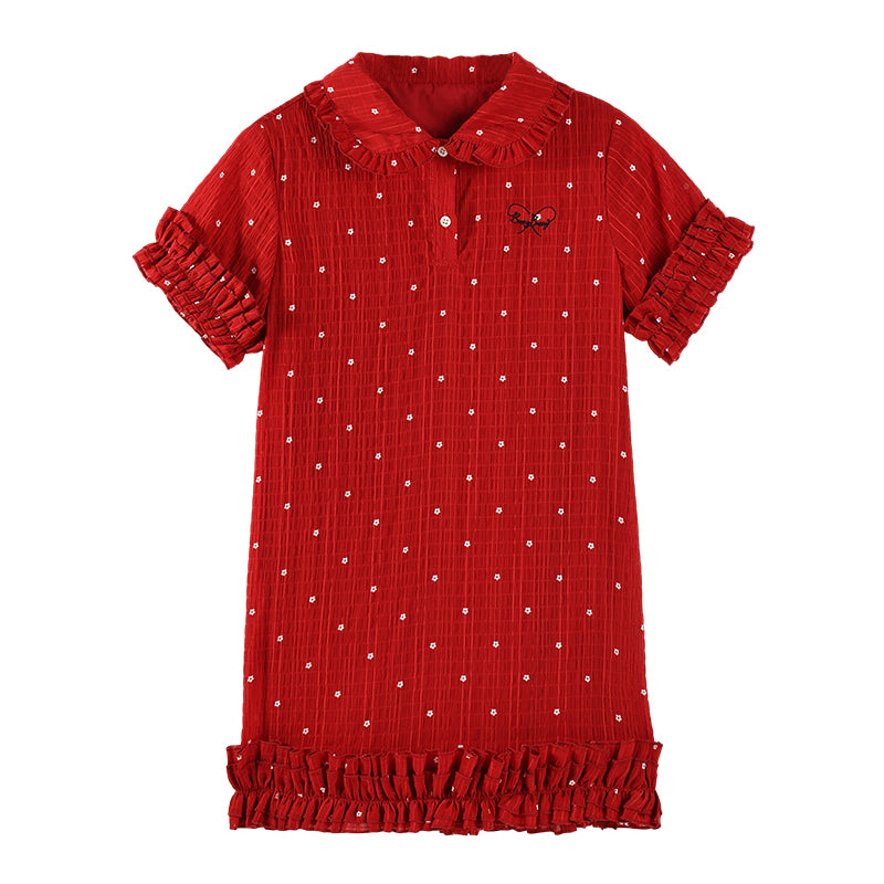 Girls Red Polka Dot Summer Dress with Ruffle Trim