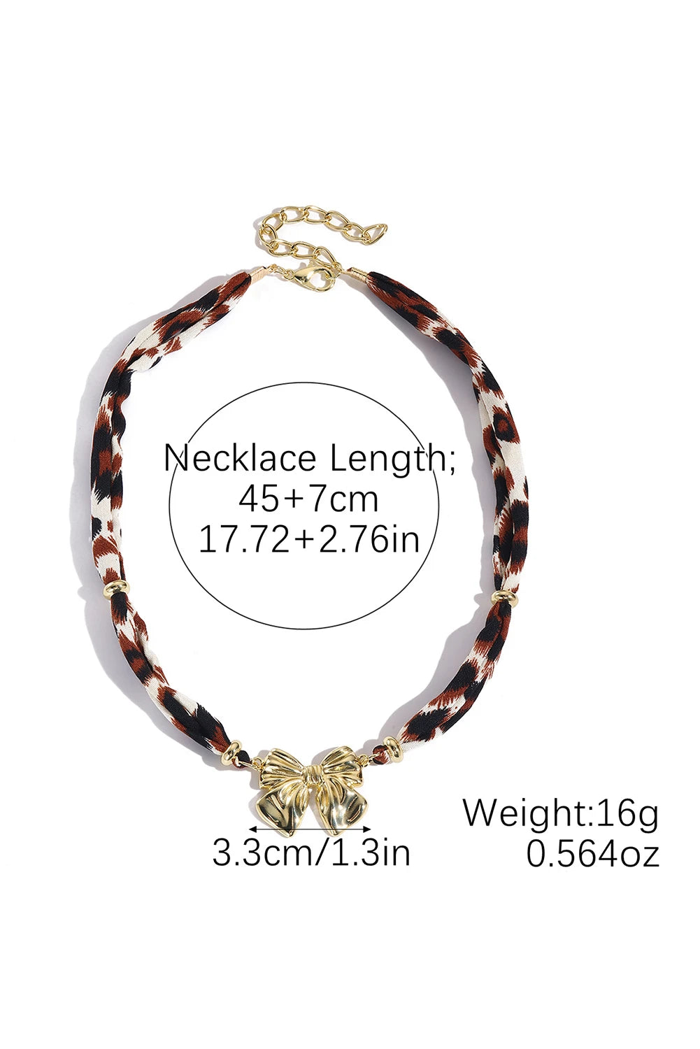 Gold Plated Bow Charm Leopard Ribbon Necklace