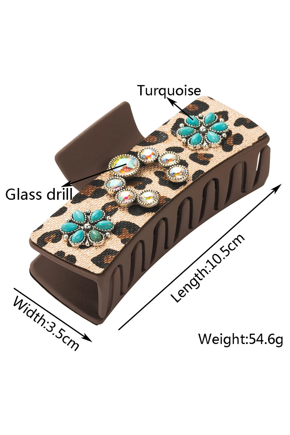 Parchment Western Leopard Print Gem Turquoise Detail Jaw Hair Clip