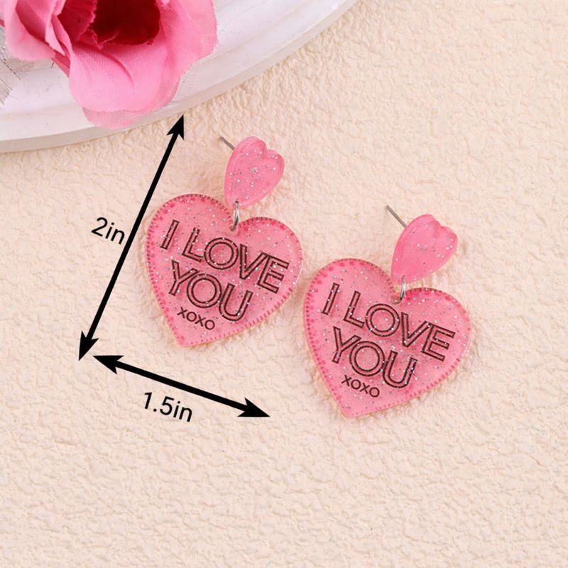 Valentine Glitter Heart Acrylic Statement Earrings