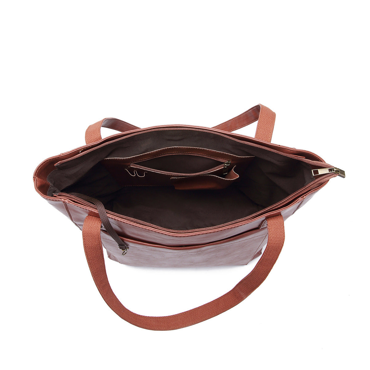 Vintage Soft Leather Tote Bag Set with Zip Pouch, Large Capacity