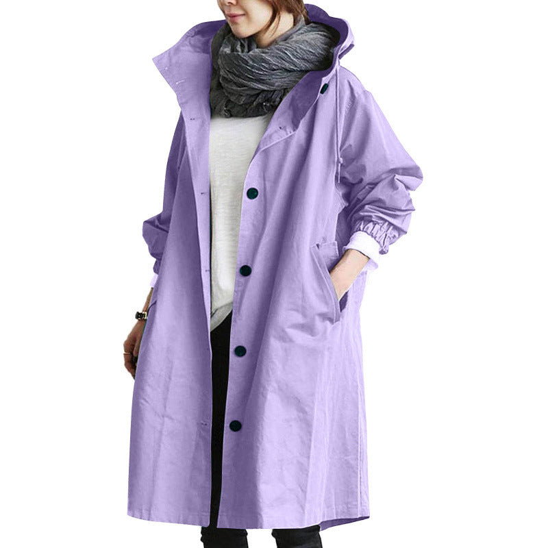 Women's Hooded Cotton Trench Coat Plus Size S-5XL