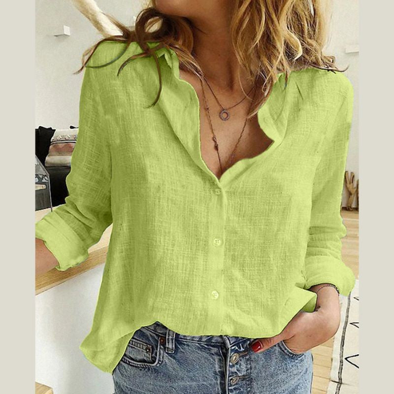 Women's Oversized Linen Button Down Shirt Long Sleeve
