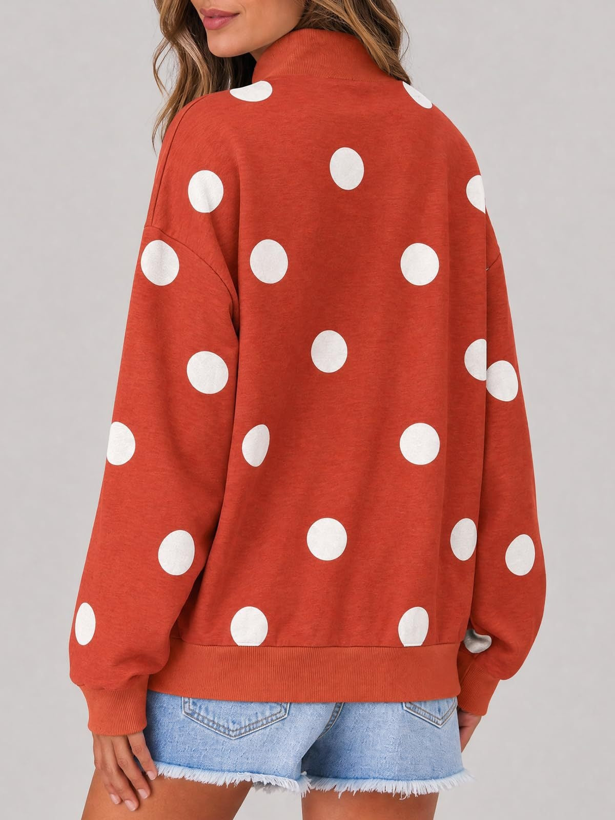 Women’s Contrast Polka Dot Mock Neck Oversized Sweatshirt