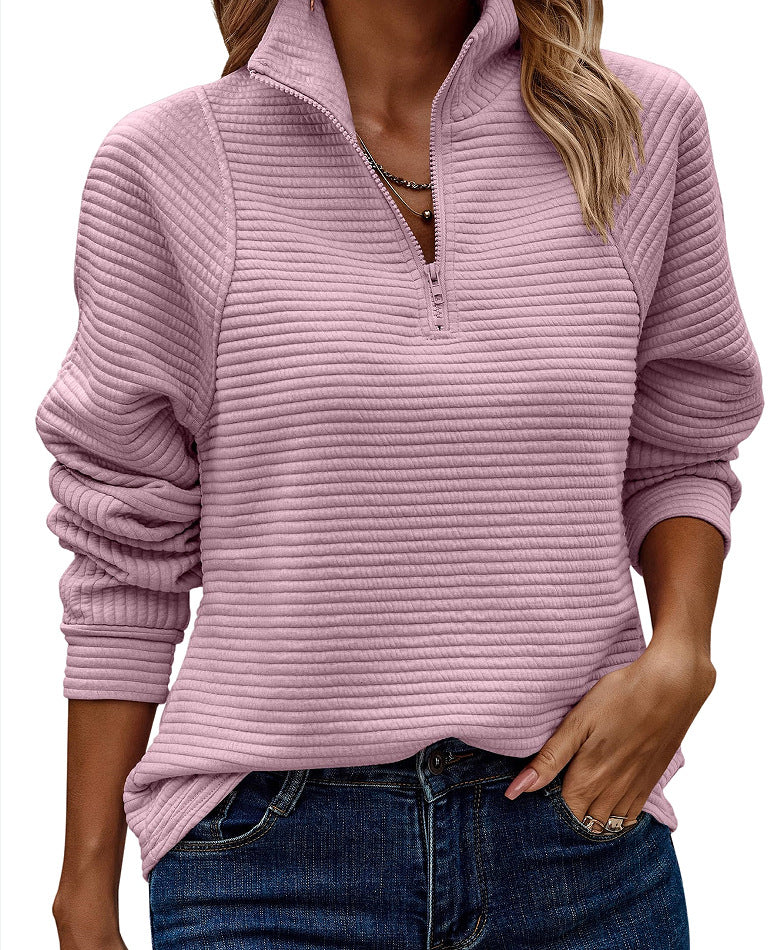 Women's Quarter Zip Ribbed Pullover Sweatshirt