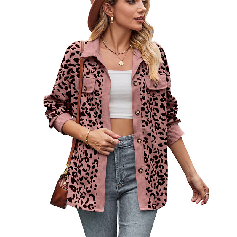 Leopard print corduroy shacket relaxed fit