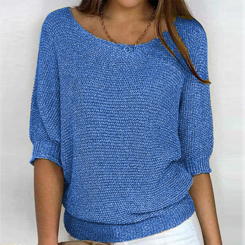 Women's 3/4 Sleeve Crew Neck Knit Sweater Top