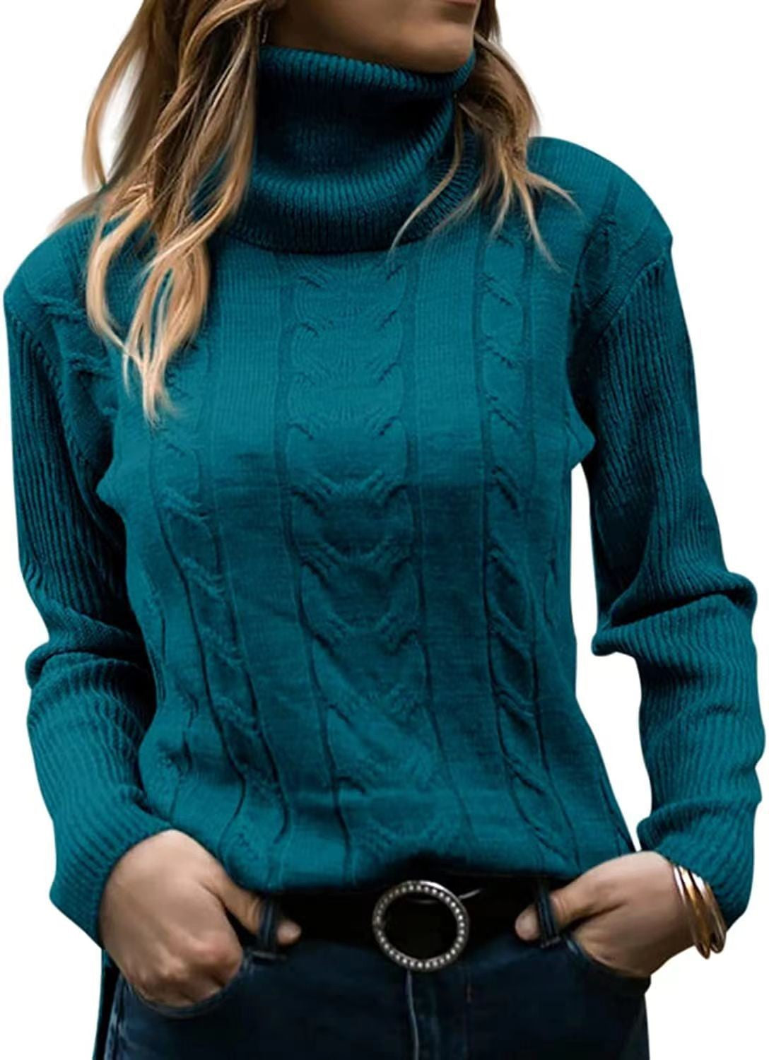 Women's Cable Knit Turtleneck Sweater Long Sleeve
