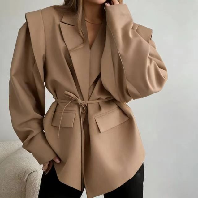 Women's Tie Waist Blazer Oversized Casual Jacket