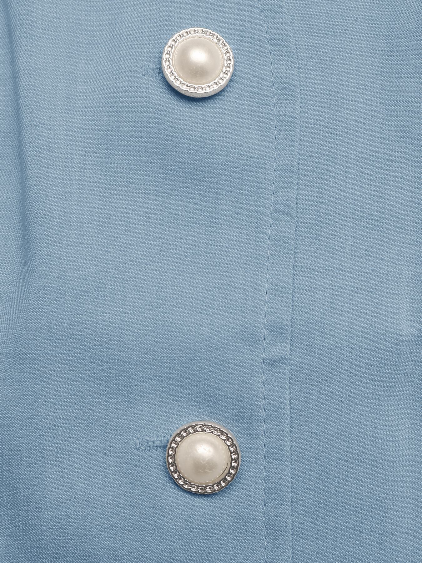 Blue Linen Look V Neck Vest & Shorts Set Summer Workwear