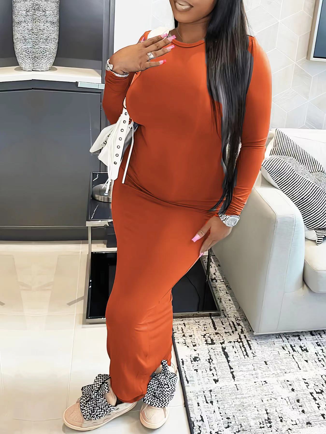 Plus Size Long Sleeve Bodycon Maxi Casual Dress