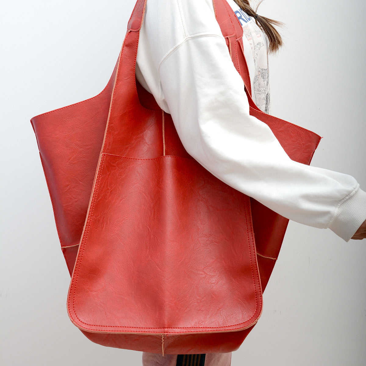 Large Soft PU Leather Tote Bag with Oversized Capacity