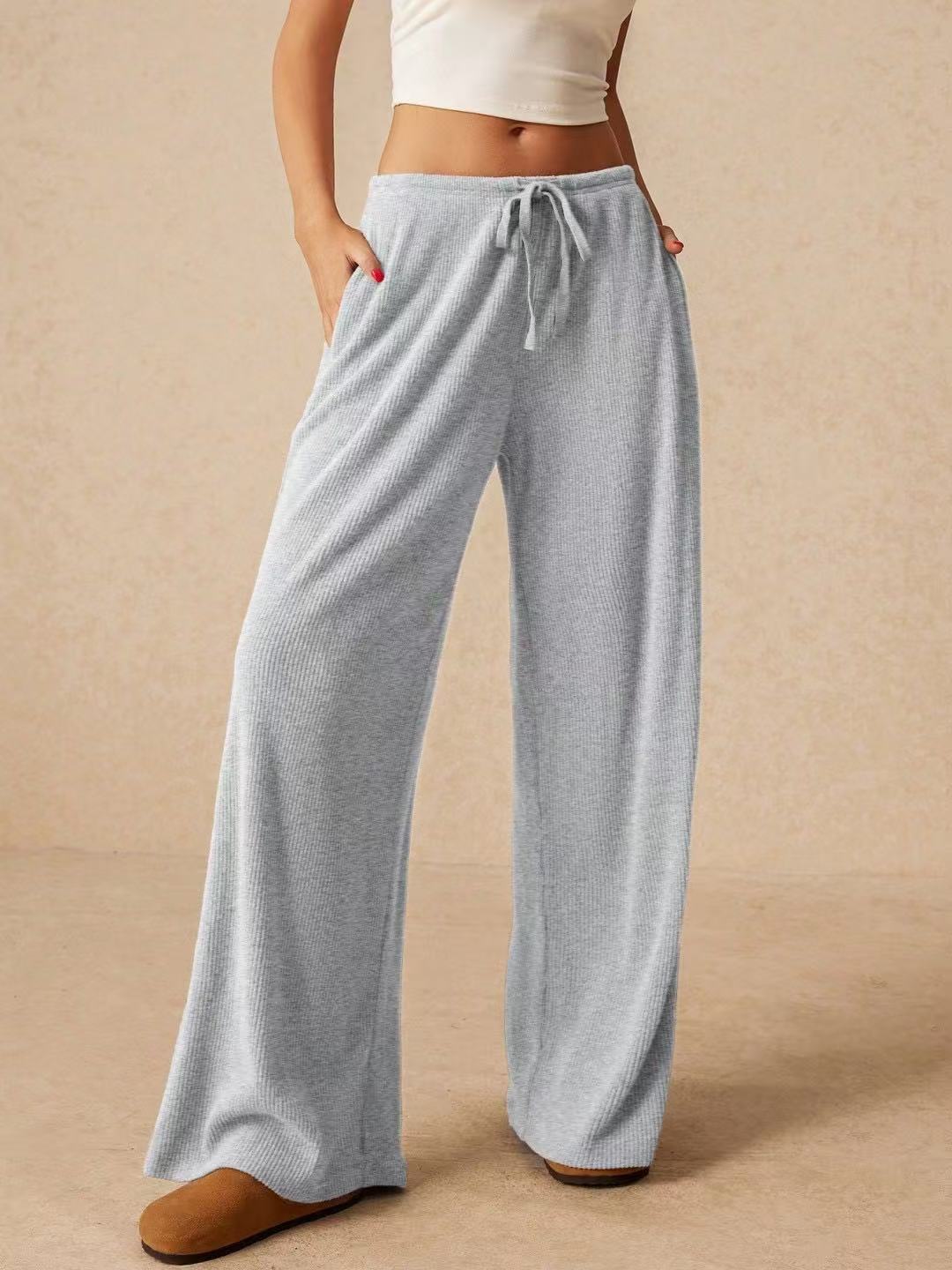 Ribbed Drawstring Wide Leg Lounge Pants