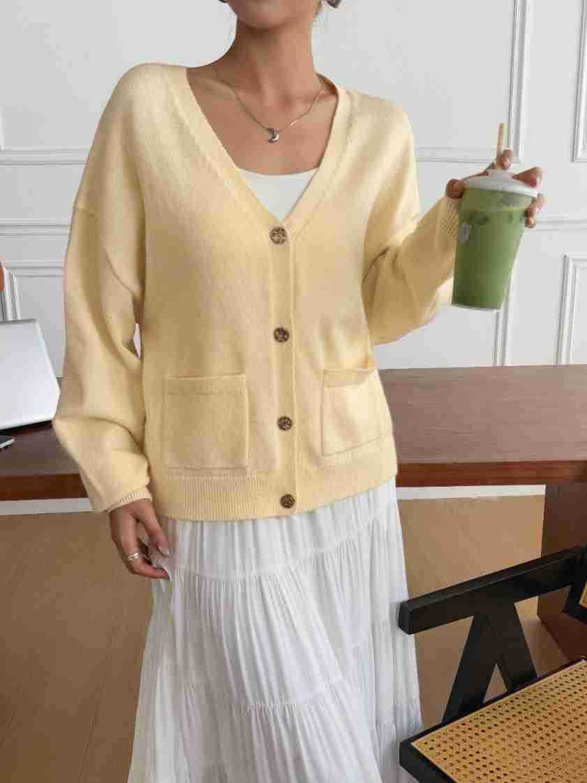 Women’s Solid Color Knit Cardigan V Neck Long Sleeve Top