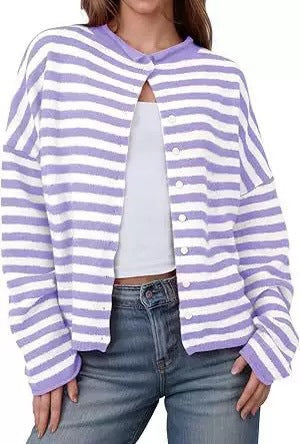 Women's Soft Striped Button Front Cardigan
