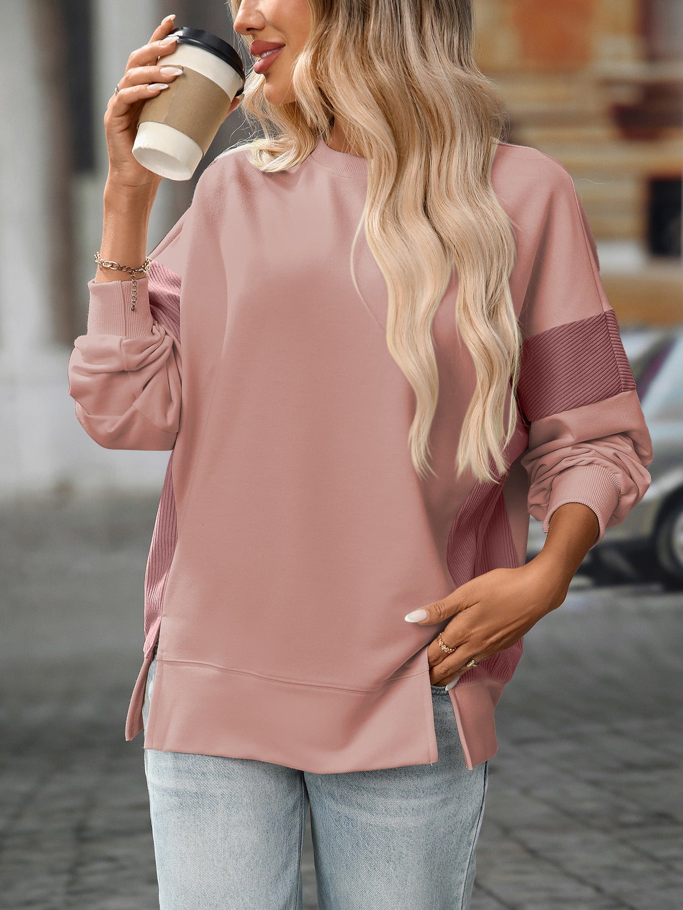 2025 Fall/Winter Colorblock Crew Neck Sweatshirt – Loose Casual Pullover