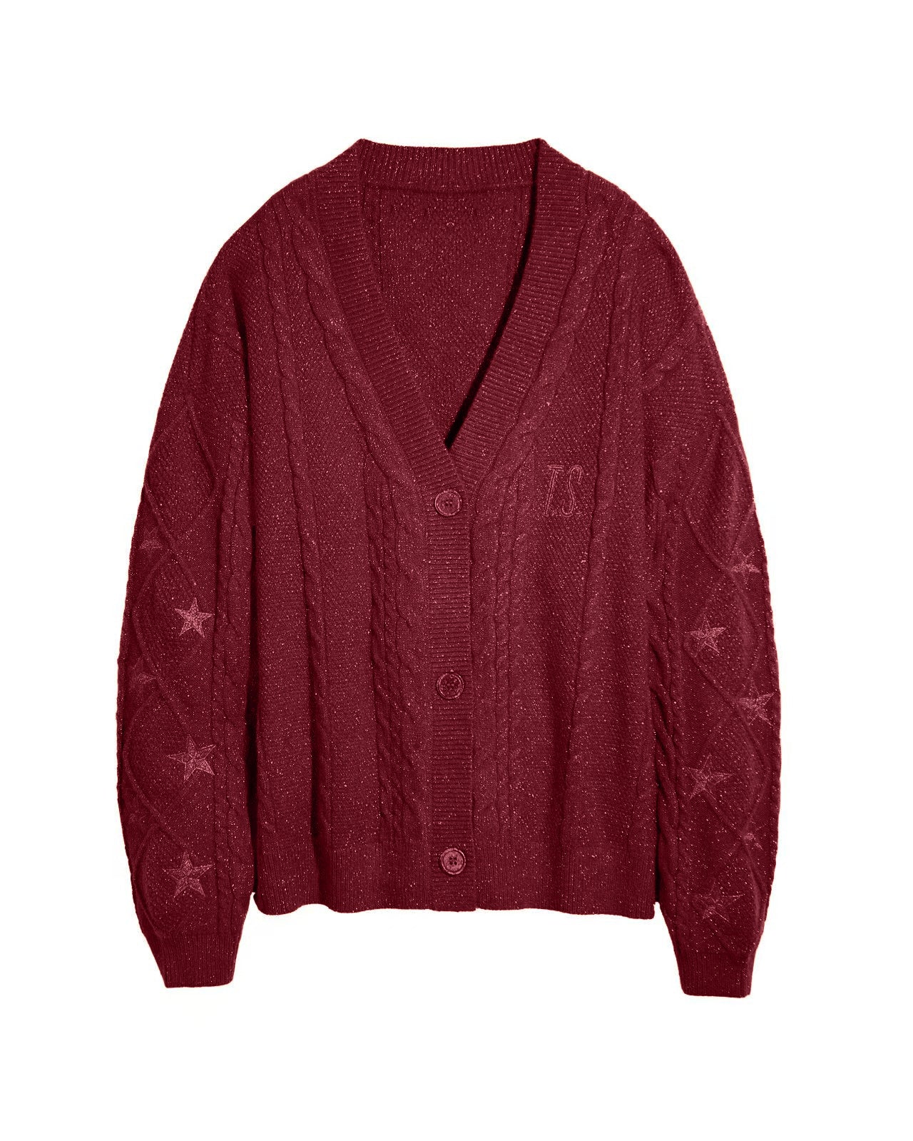 Oversized Cable Knit Star Embroidered Cardigan Sweater