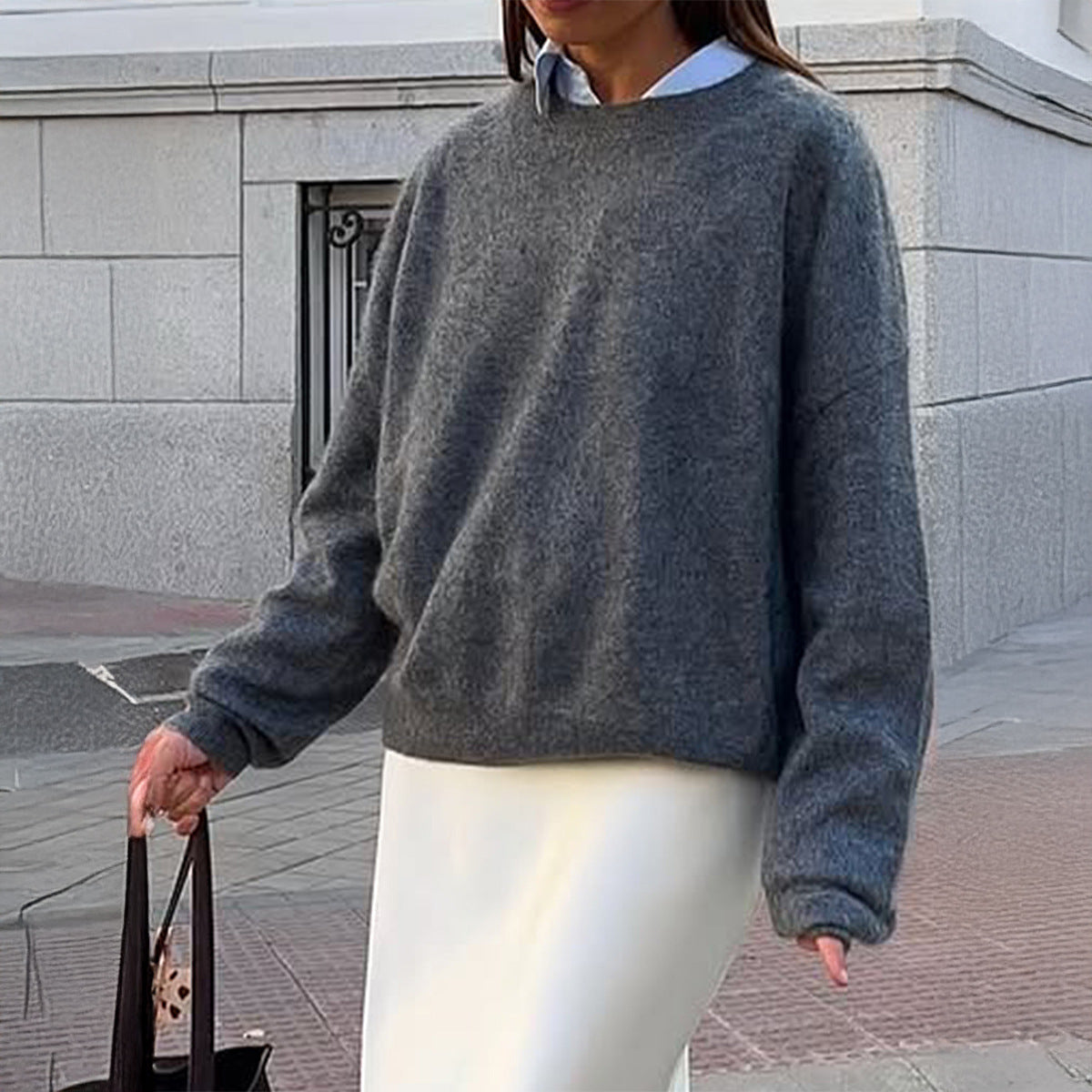 Women’s Casual Solid Knit Long Sleeve Pullover Sweater