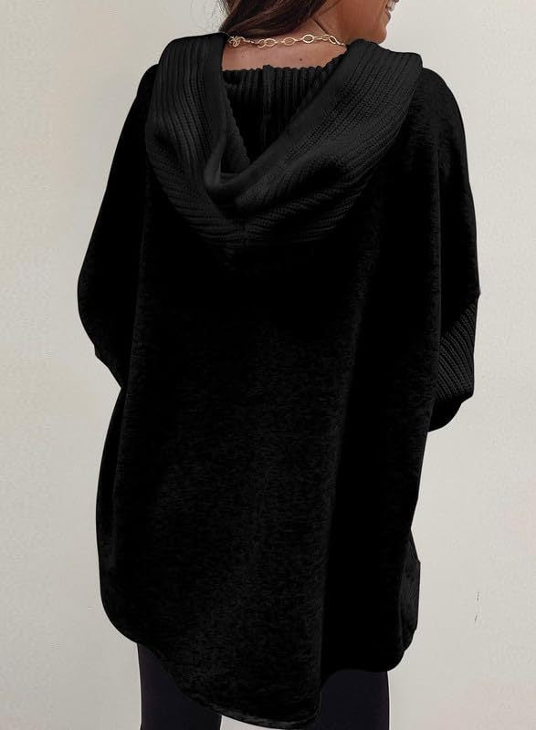 2025 Fall/Winter Colorblock Knit Sleeve Hoodie – Casual Button Down Top