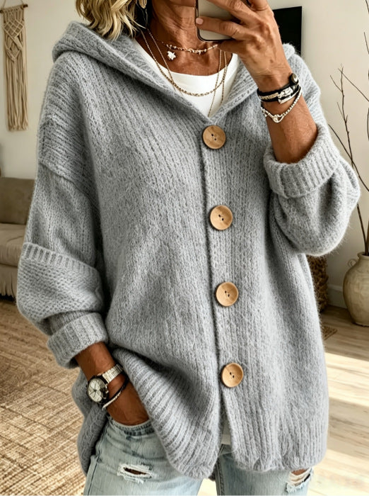 Women's Oversized Hooded Button Cardigan Sweater