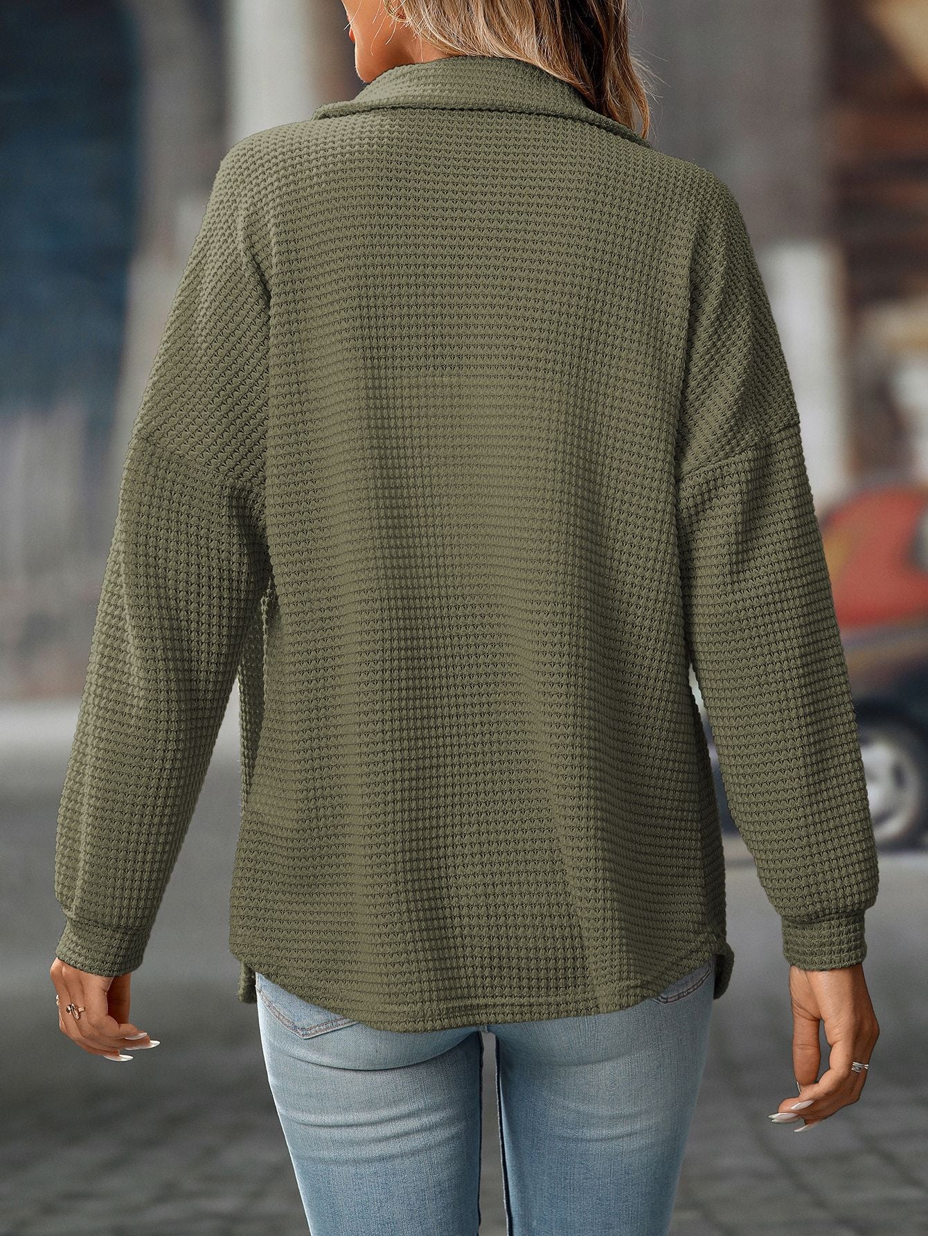 2025 Fall/Winter Casual Waffle Knit Shirt – Loose Fit Commuter Top