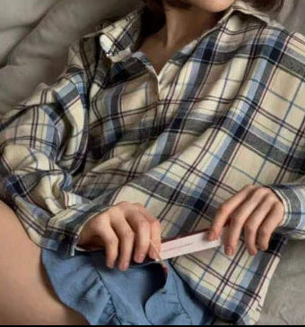 Women's Oversized Plaid Shacket Button Down Pocket