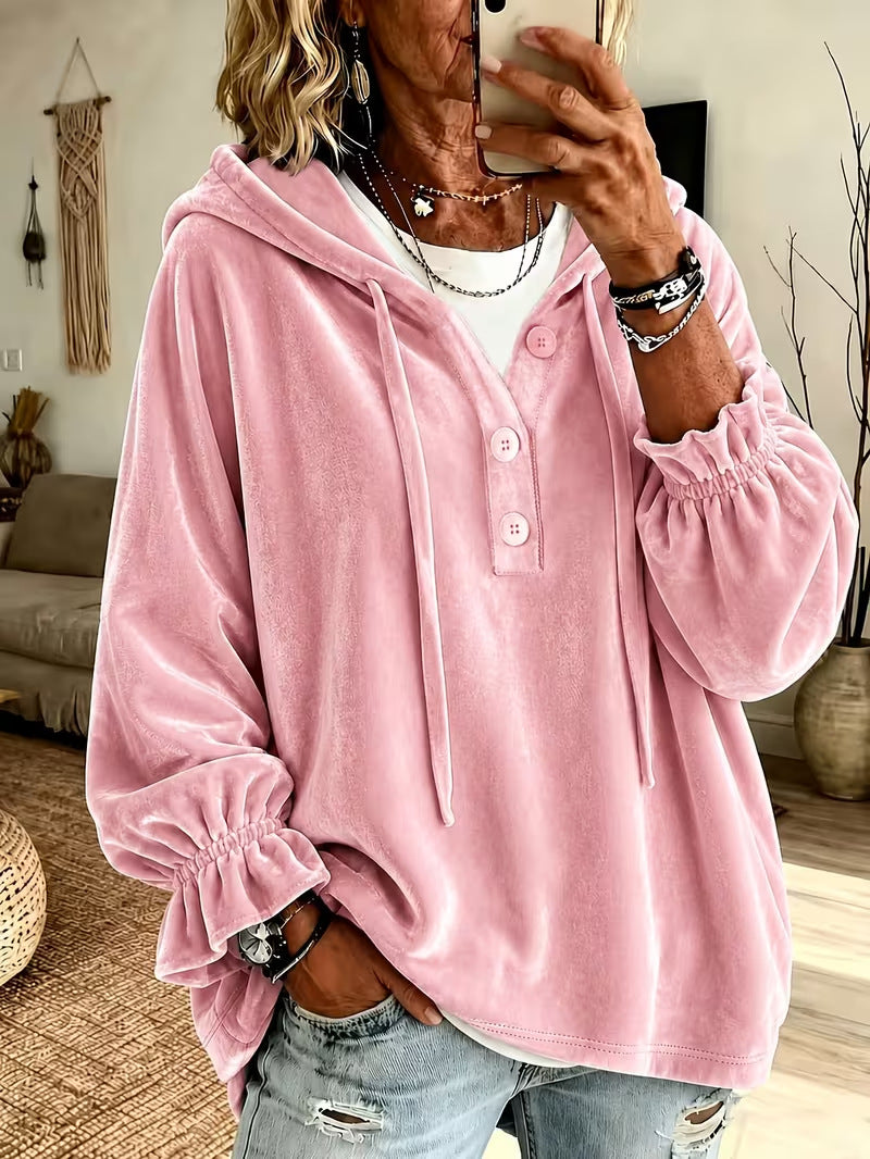 Women's Oversized Button Up Hoodie Loose Pullover Top