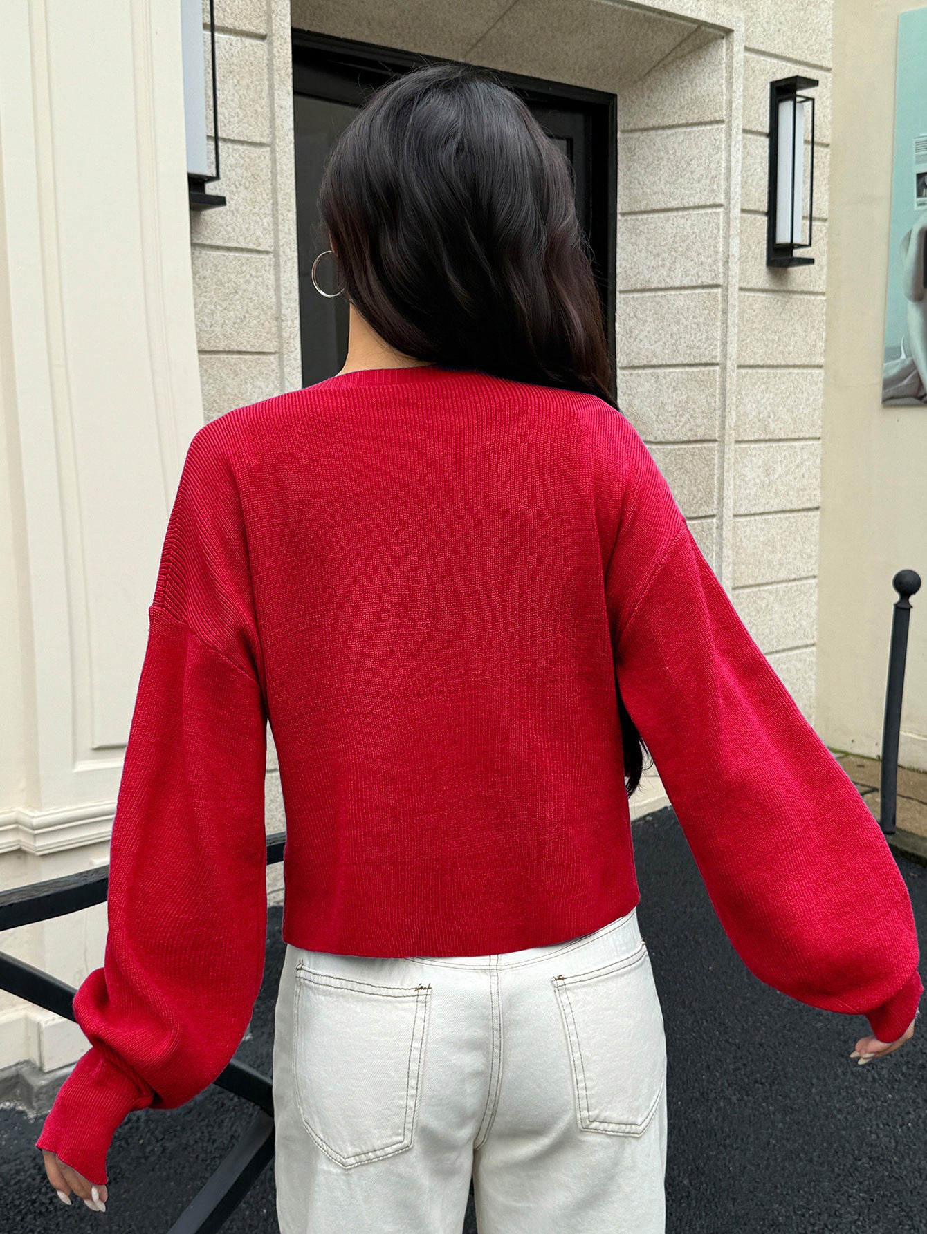 Button Front Long Sleeve Knit Cardigan Sweater Women