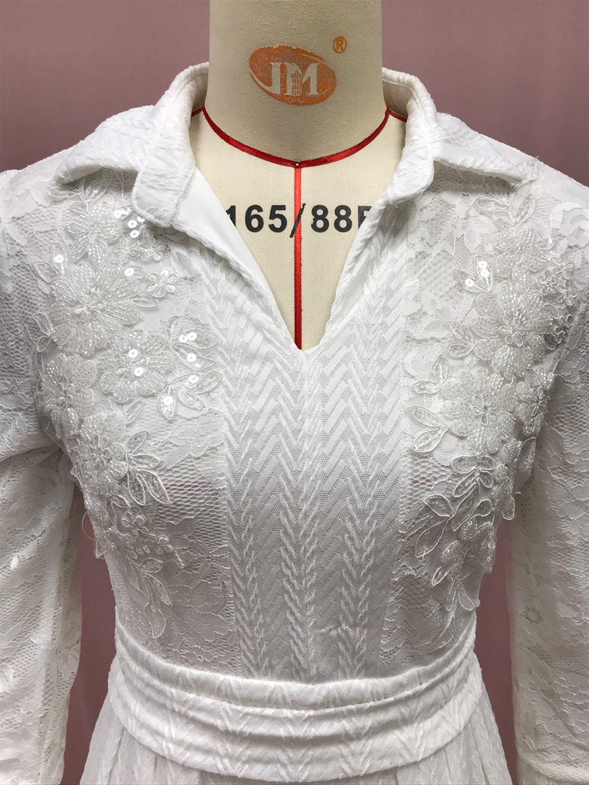 White Lace Floral Maxi Dress Long Sleeve Vintage Formal