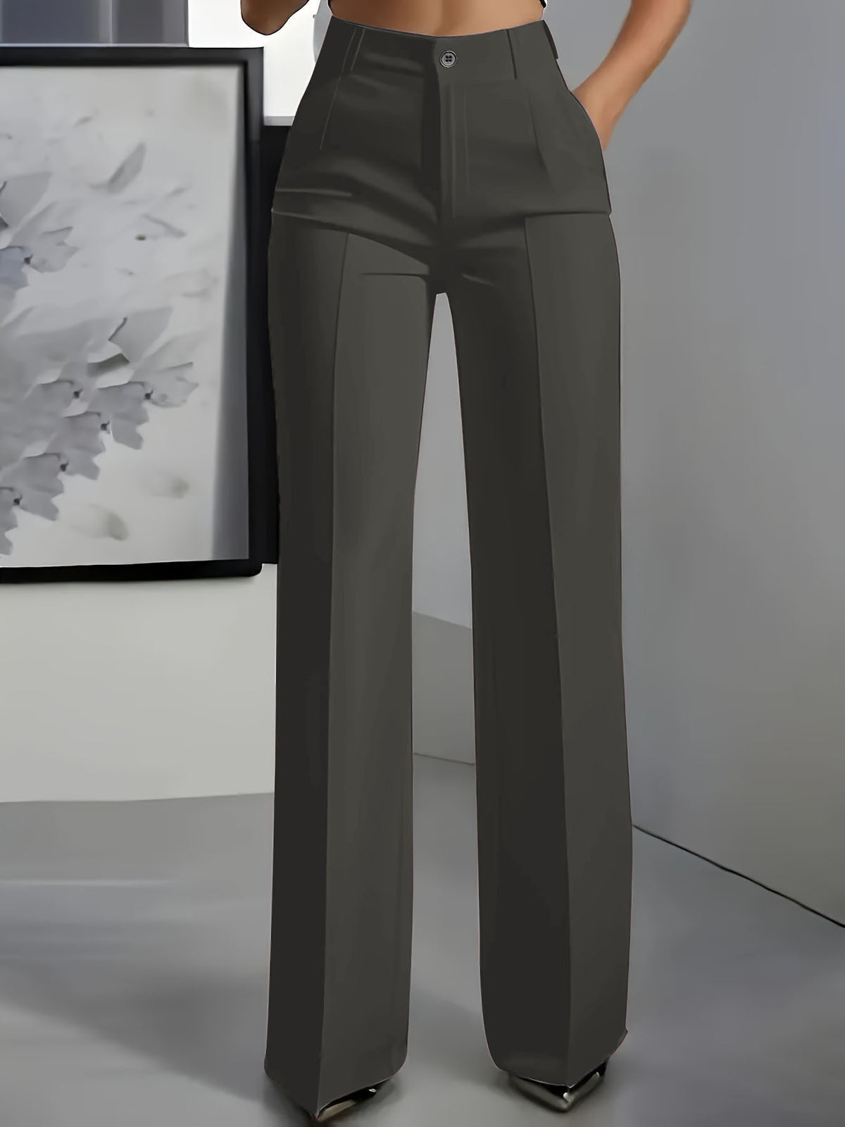 Women's High Waisted Pleated Straight Leg Dress Pants