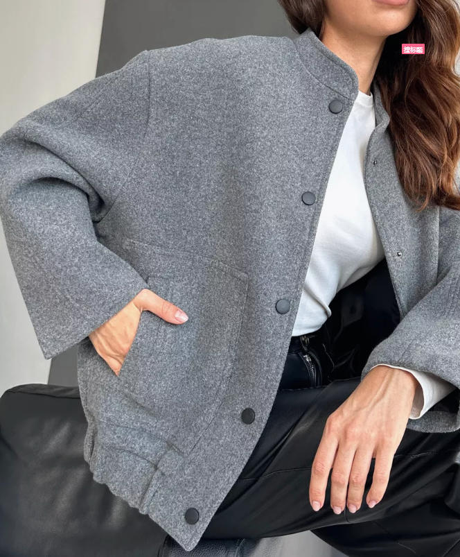 Women's Oversized Gray Wool Jacket Button Front Coat