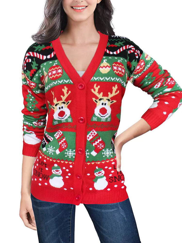 Christmas Knit Cardigan Sweater Women Button Down Outerwear