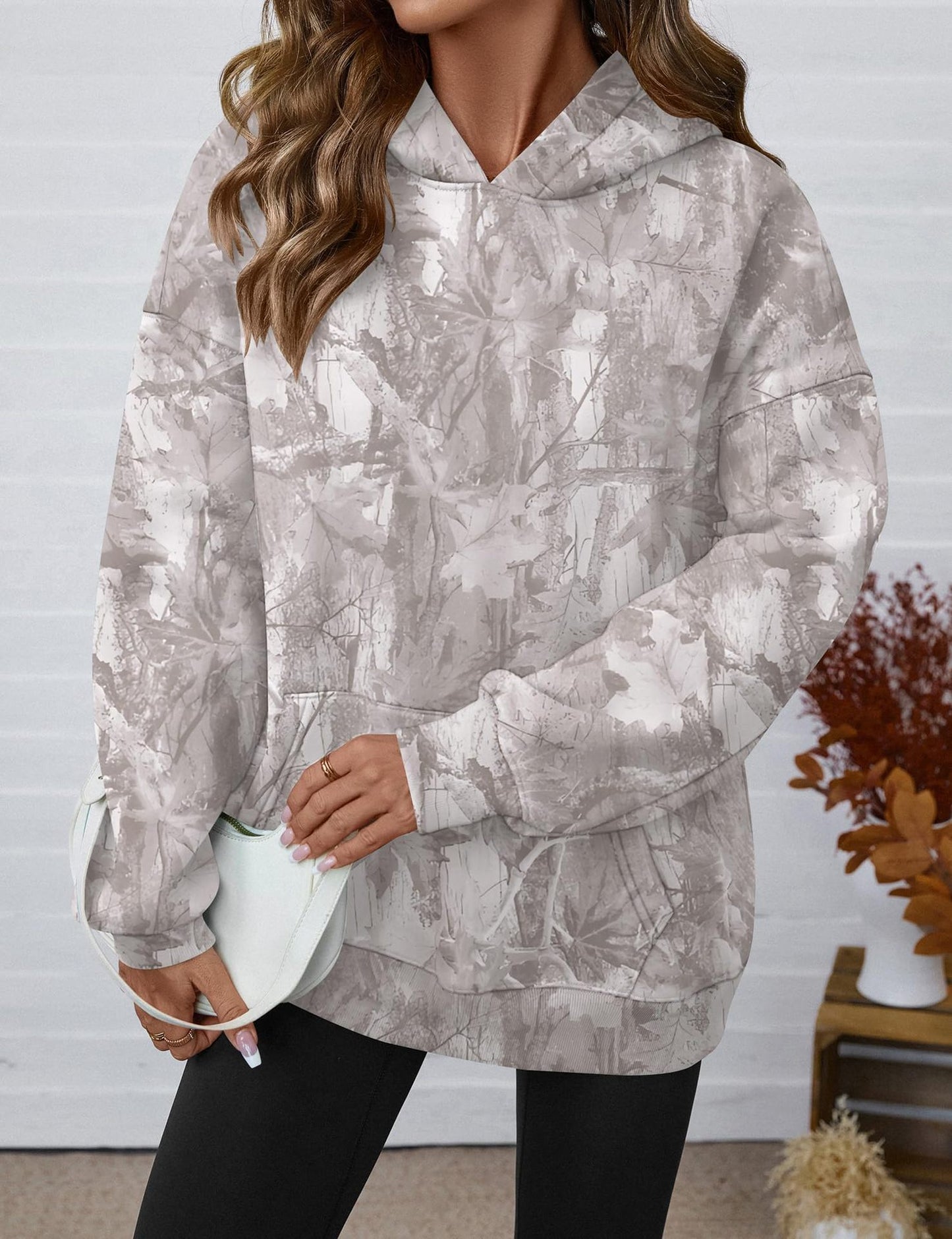 Camo Branch Print Oversized Hoodie for Women
