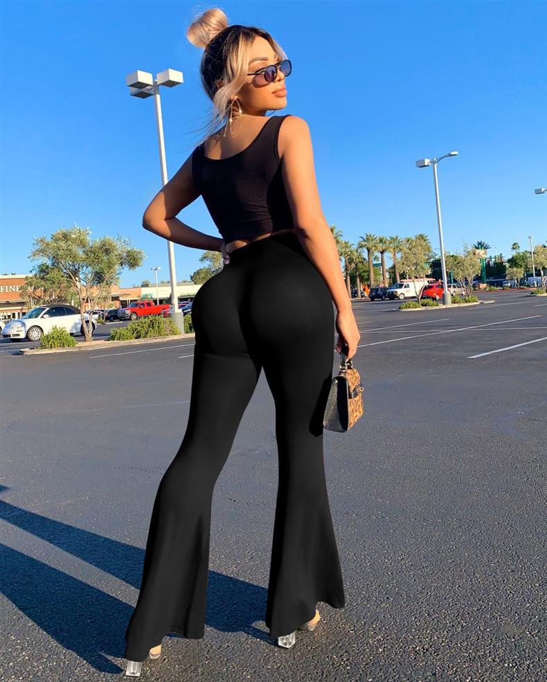 Women's High Waist Stretchy Solid Flare Bell Bottoms