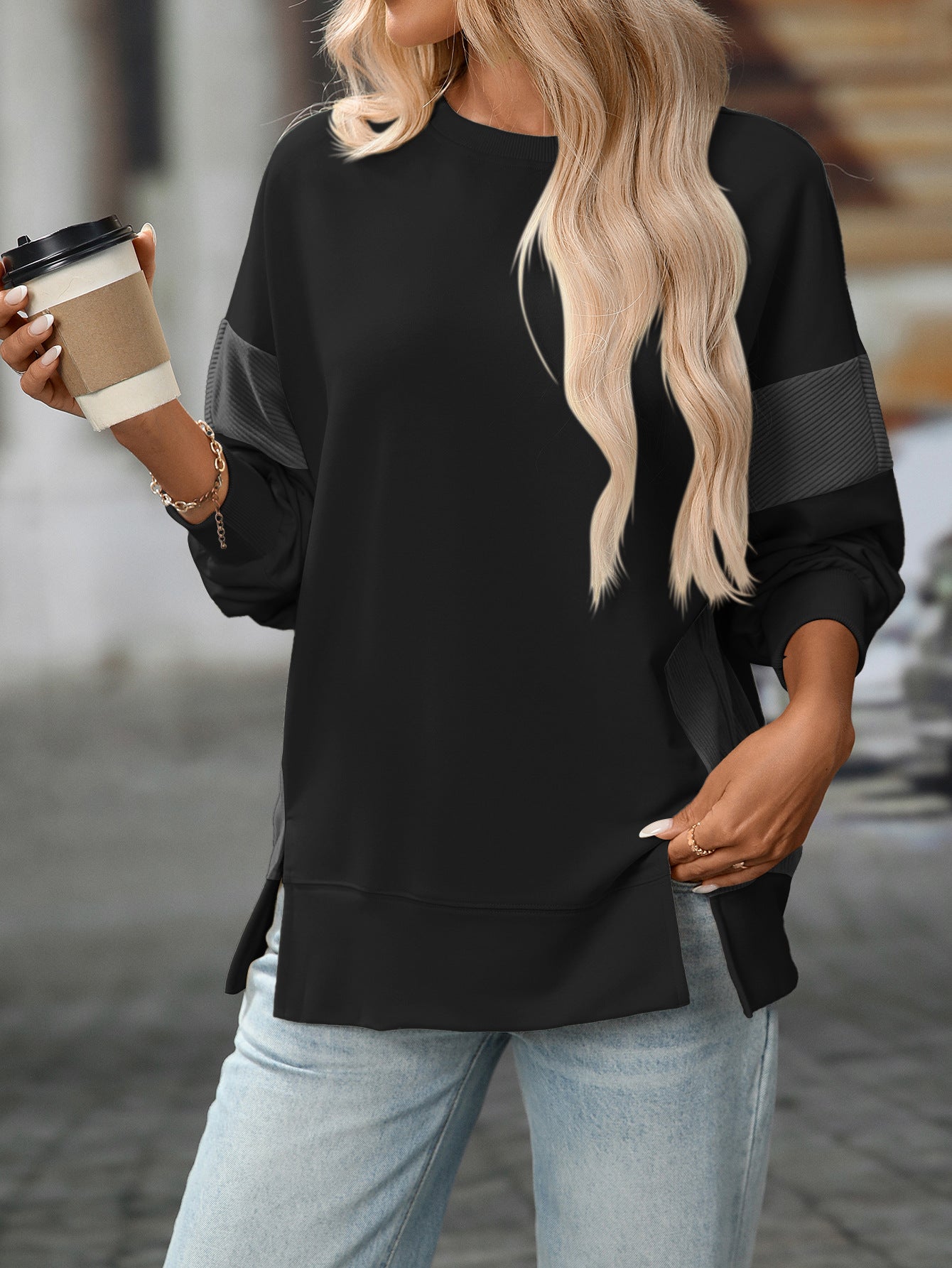 2025 Fall/Winter Colorblock Crew Neck Sweatshirt – Loose Casual Pullover