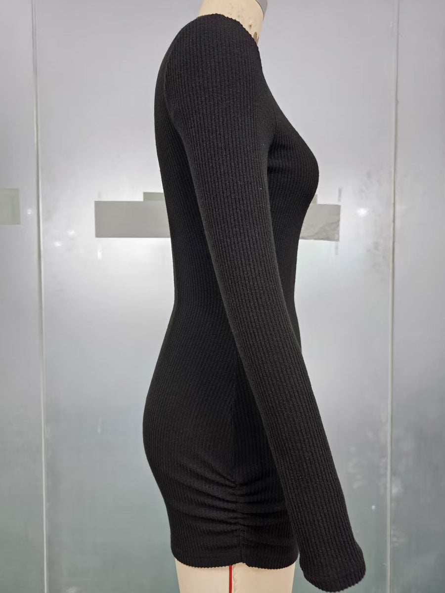 Women's Ribbed Bodycon Mini Dress Mock Neck Long Sleeve