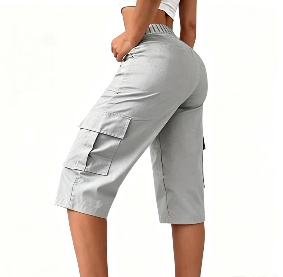 Women's High Waist Cargo Pants Cropped Wide Leg