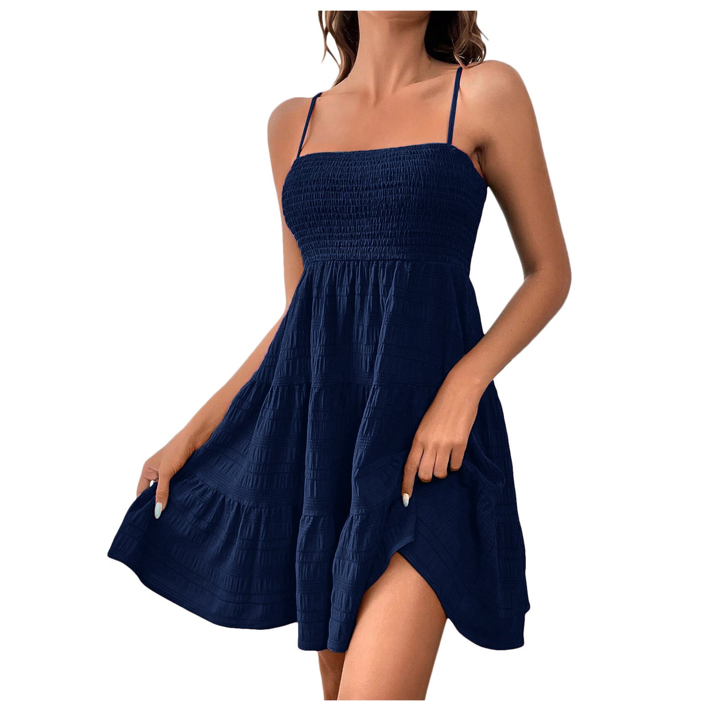 2025 Summer New Women's Off-Shoulder Spaghetti Strap Solid Color Versatile Dress
