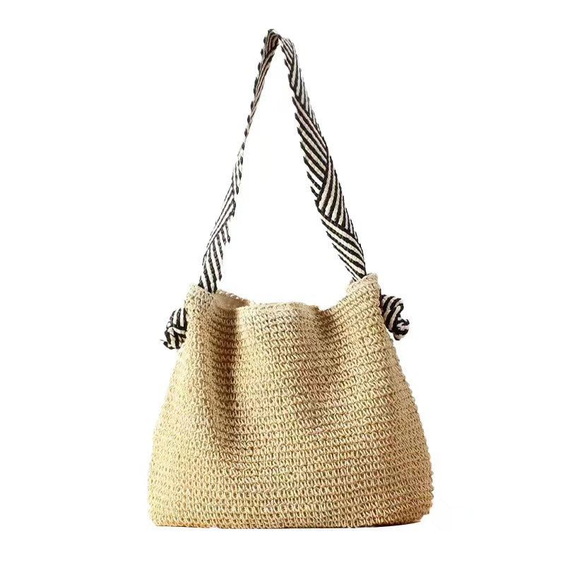 Striped Strap Straw Shoulder Bag Beach Tote for Women