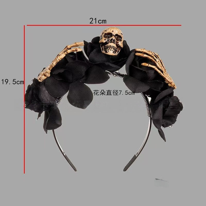 Gothic Skull Headband with Skeleton Hands for Halloween