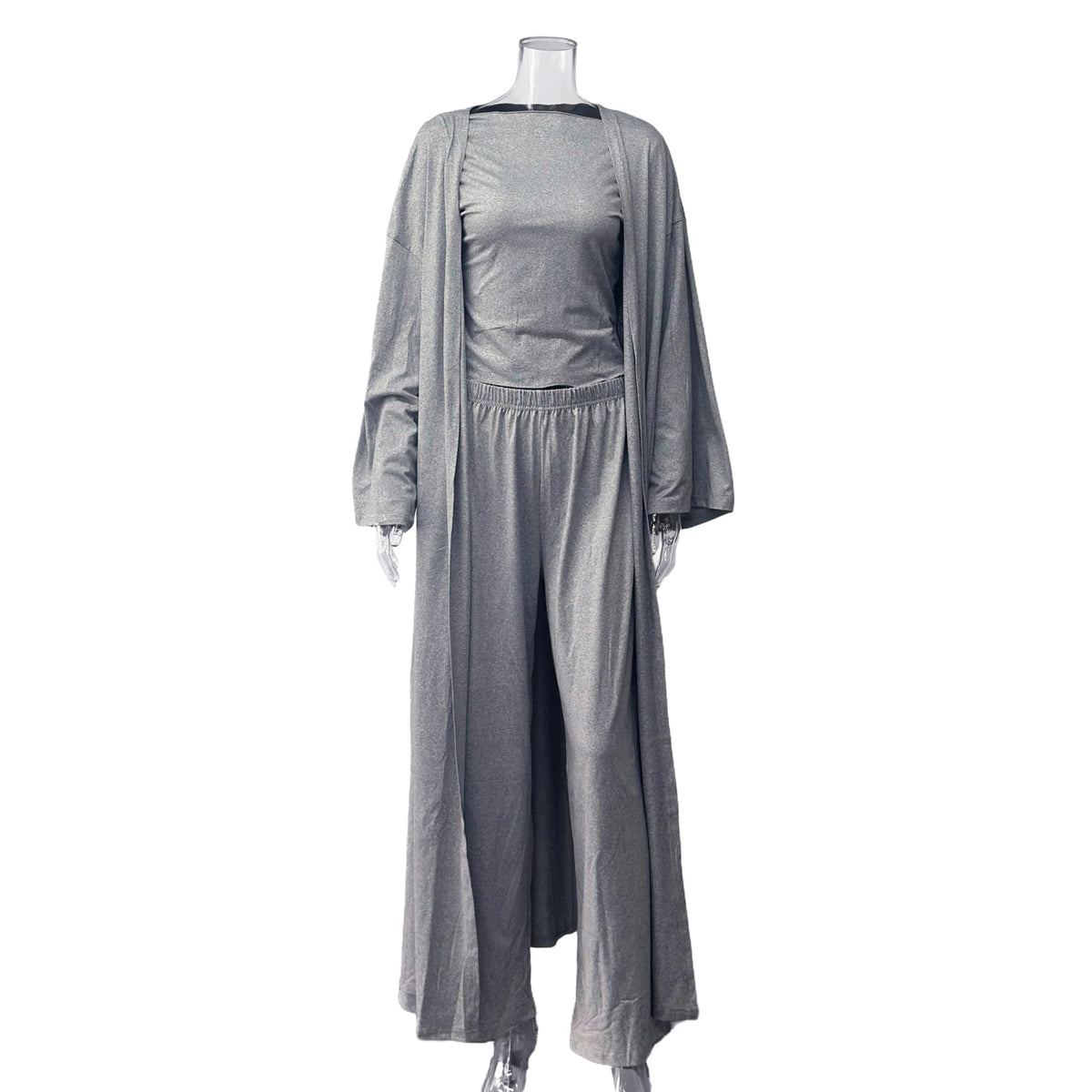 Women's 3 Piece Lounge Set Crop Top Wide Leg Pants Duster