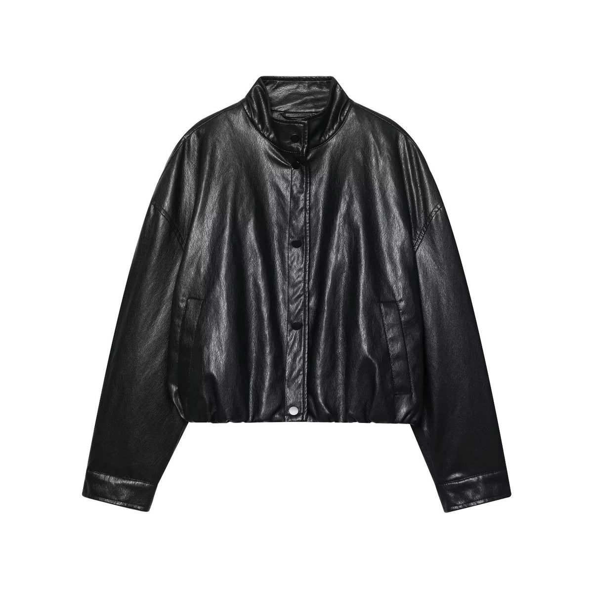 Women's Oversized Faux Leather Cropped Bomber Jacket