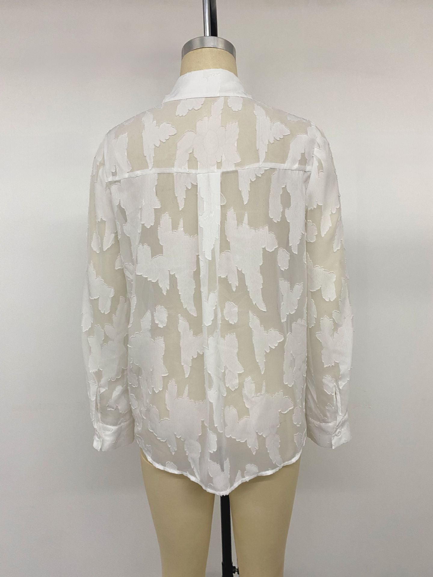 Women's Oversized Sheer Jacquard Button Up Blouse