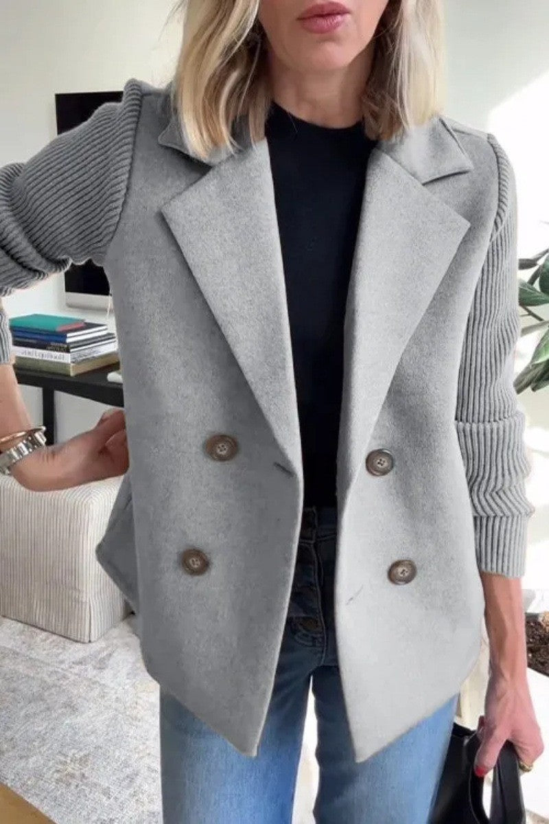 Women's Knit Sleeve Double Breasted Blazer