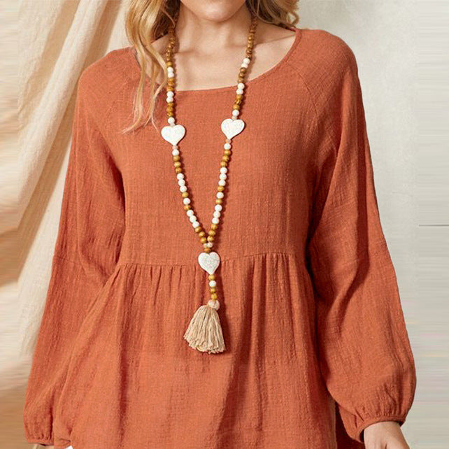 Plus Size Boho Peasant Top Lantern Sleeve Linen Blouse