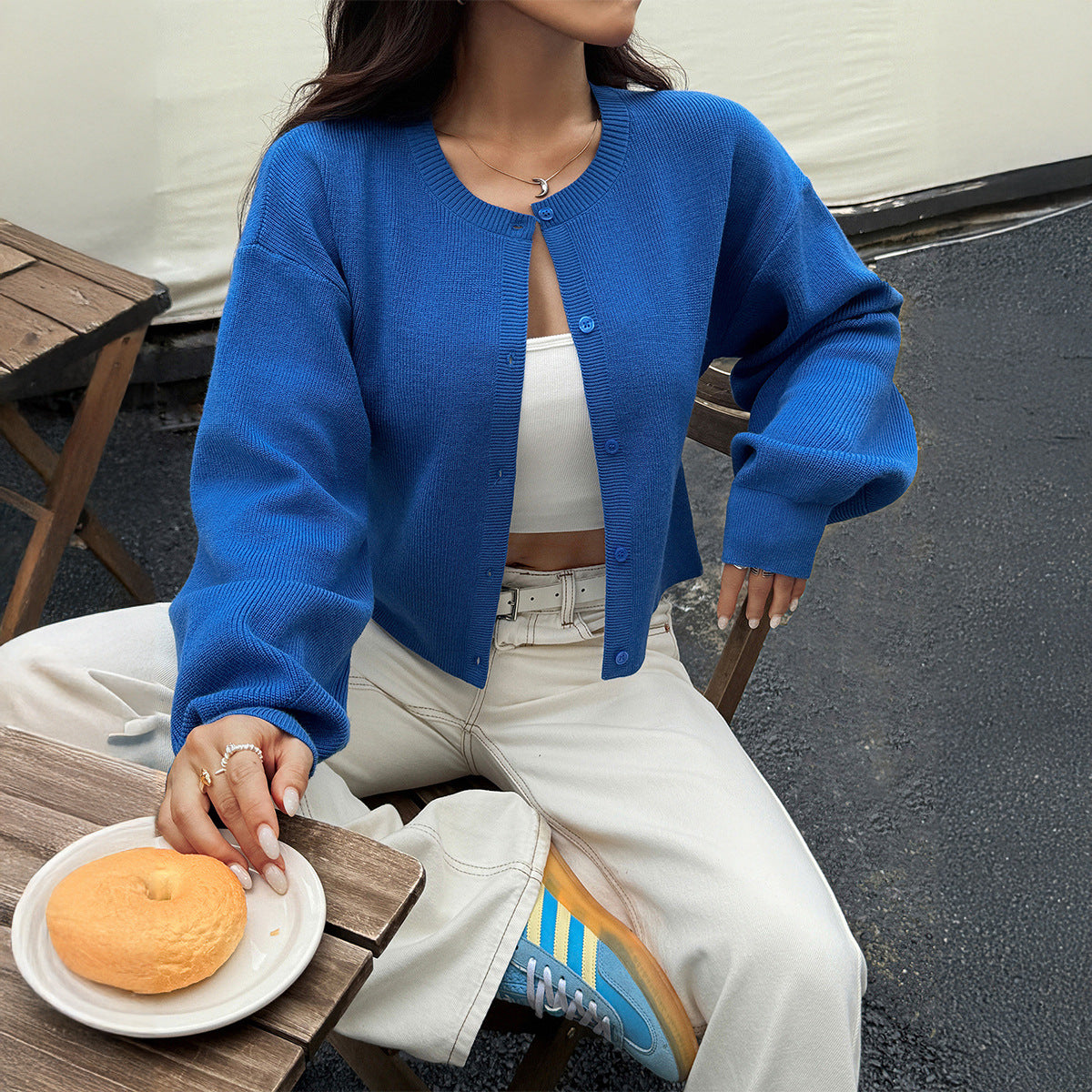Button Front Long Sleeve Knit Cardigan Sweater Women