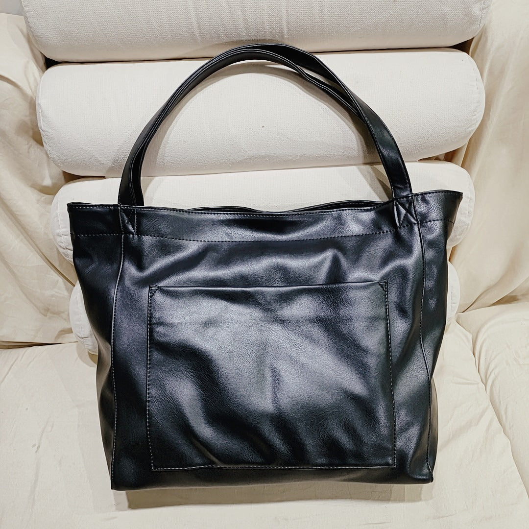 Vintage Soft PU Leather Large Tote Bag with Pocket
