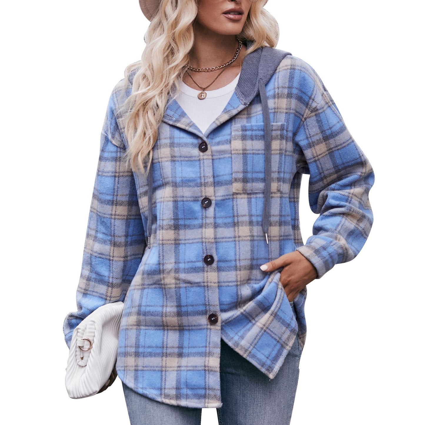 Plaid Hooded Shacket Jacket Oversized Fall Flannel Coat