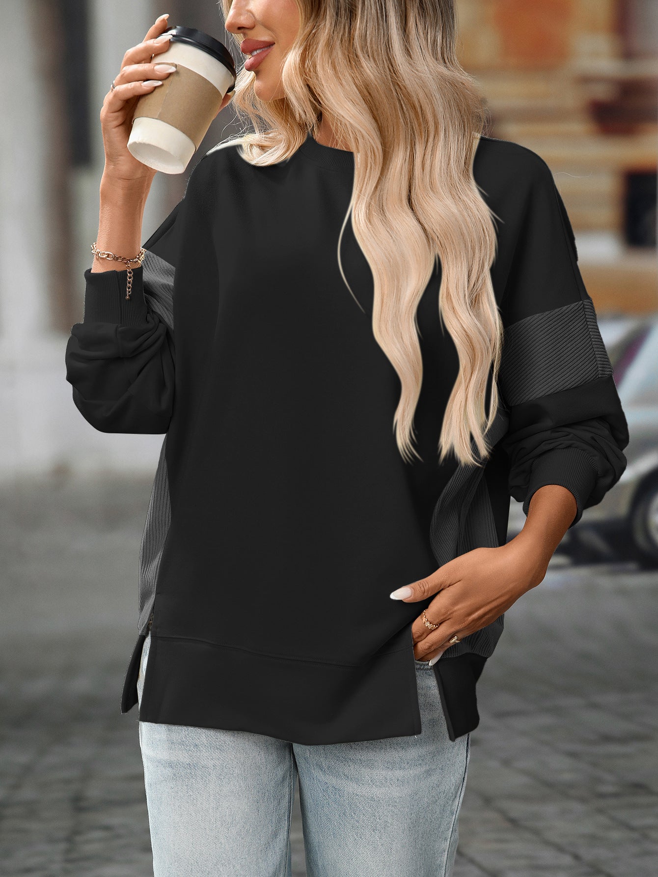 2025 Fall/Winter Colorblock Crew Neck Sweatshirt – Loose Casual Pullover