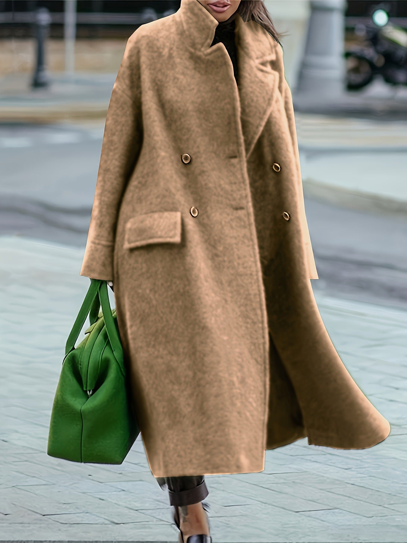 Women's Oversized Long Wool Blend Lapel Coat Winter